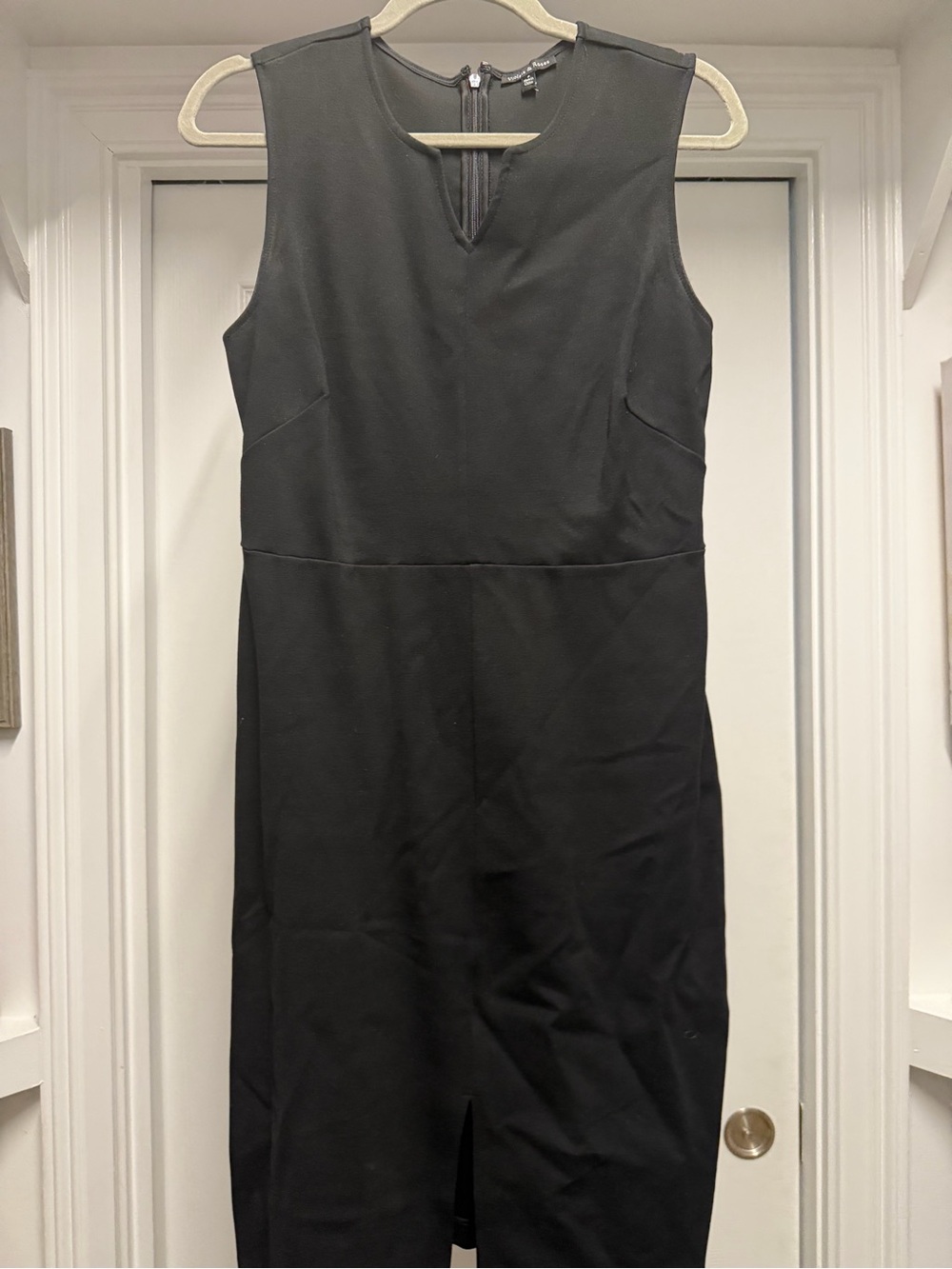 Sleek Black Midi Sheath Dress - Sleeveless V-Notch